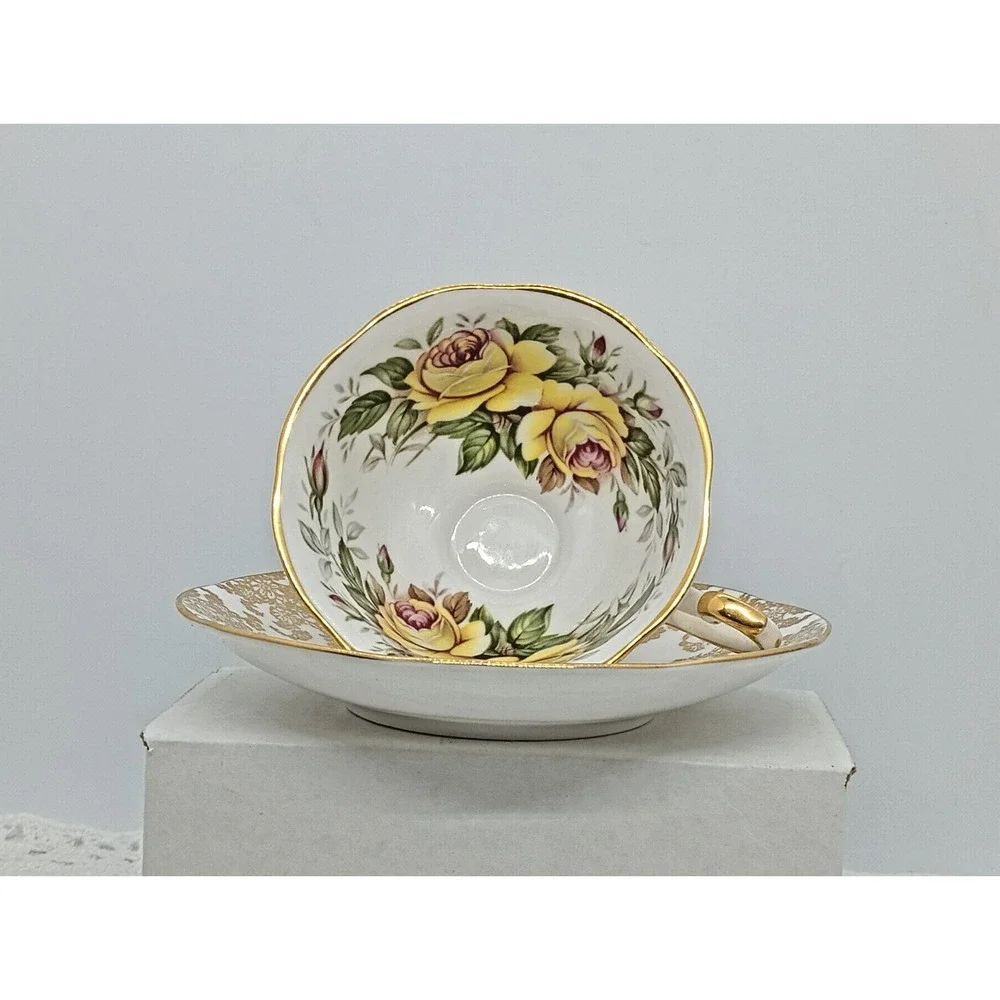 Queen's Fine Rosina Yellow Roses Bone China Tea Cup & Saucer England Estd 1875